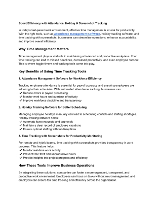 Boost Efficiency with Attendance, Holiday & Screenshot Tracking