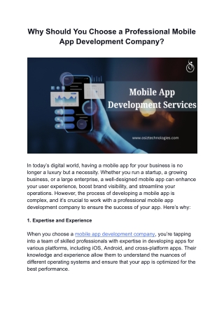 Why Should You Choose a Professional Mobile App Development Company