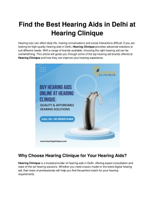 Find the Best Hearing Aids in Delhi at Hearing Clinique