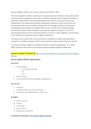 Vaccine Logistics Market  Size, Trends, and Forecast 2023 to 2032