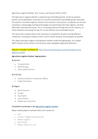 Agriculture Logistics Market  Size, Trends, and Forecast 2023 to 2032