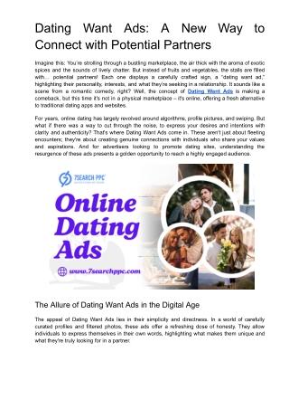 Dating Want Ads: A New Way to Connect with Potential Partners