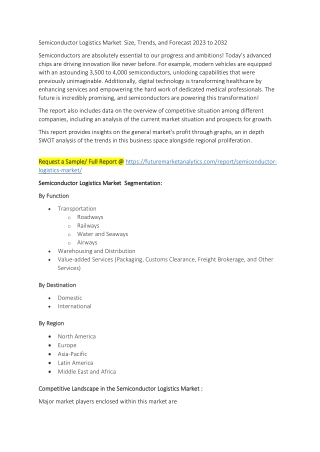 Semiconductor Logistics Market  Size, Trends, and Forecast 2023 to 2032