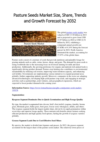 Pasture Seeds Market Size, Share, Growth and Forecast Overview Through 2032