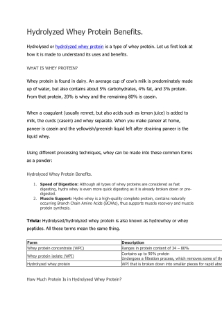 Hydrolyzed Whey Protein Benefits
