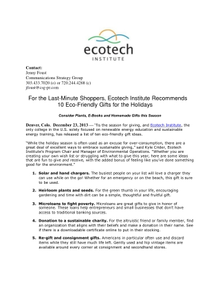 For the Last-Minute Shoppers, Ecotech Institute Recommends