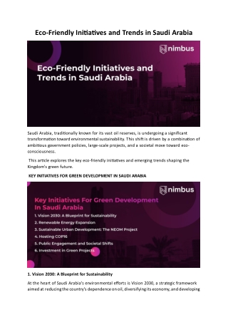 Eco-Friendly Initiatives and Trends in Saudi Arabia - Nimbus Counsultancy