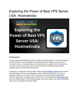 Exploring the Power of Best VPS Server USA_ Hostnetindia