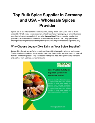 Top Bulk Spice Supplier in Germany and USA – Wholesale Spices Provider
