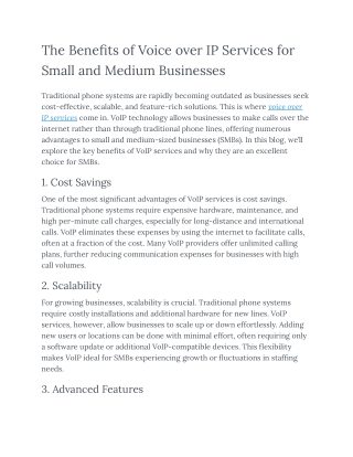 The Benefits of Voice over IP Services for Small and Medium Businesses