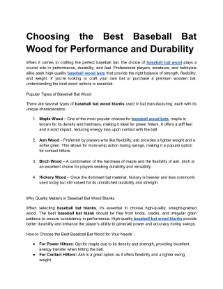Choosing the Best Baseball Bat Wood for Performance and Durability