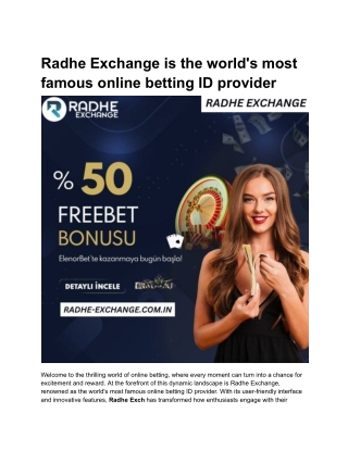 Radhe Exchange is the world's most famous online betting ID provider