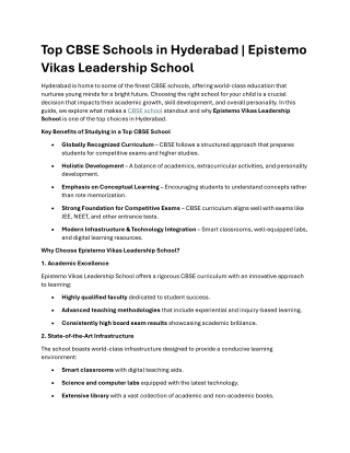 Top CBSE Schools in Hyderabad - Epistemo Vikas School
