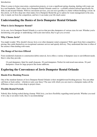 Exploring the Convenience of Javis Dumpster Rental Orlando