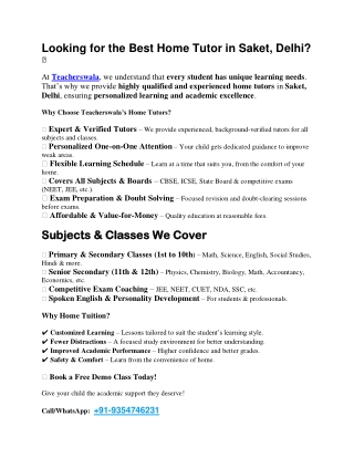 Home tutor in Saket