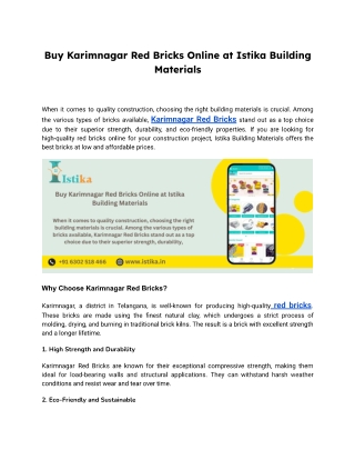 Buy Karimnagar Red Bricks Online at Istika Building Materials