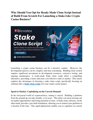 Why Choose Ready-Made Clone Script for a Stake-Like Crypto Casino?