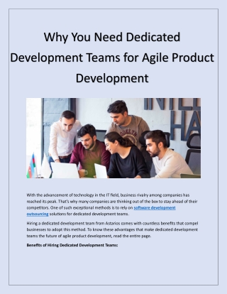 Why You Need Dedicated Development Teams for Agile Product Development