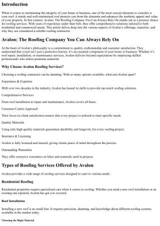 Avalon: The Roofing Company You Can Always Rely On