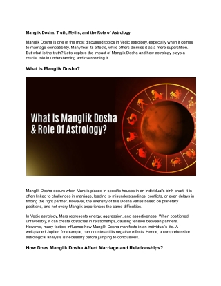 Manglik Dosha_ Truth, Myths, and the Role of Astrology