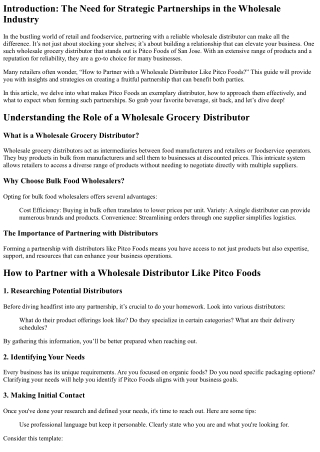 How to Partner with a Wholesale Distributor Like Pitco Foods