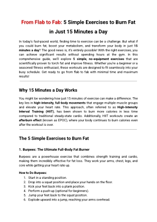 From Flab to Fab: 5 Simple Exercises to Burn Fat in Just 15 Minutes a Day