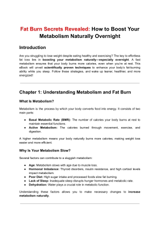 Fat Burn Secrets Revealed: How to Boost Your Metabolism Naturally Overnight