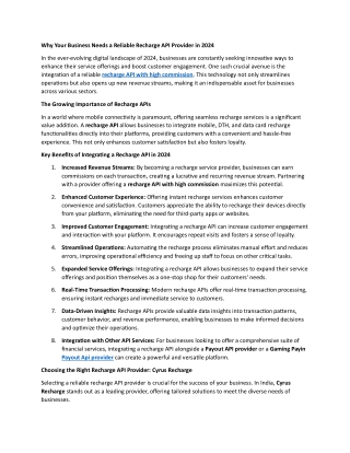 Why Your Business Needs a Reliable Recharge API Provider in 2024