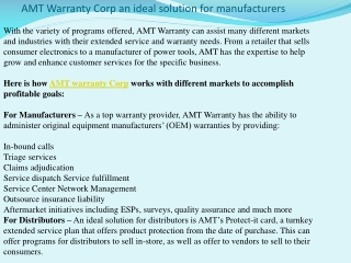 AMT Warranty Corp an ideal solution for manufacturers