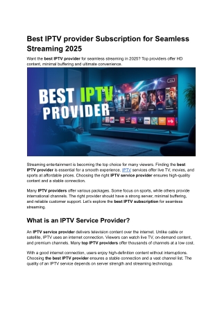 Best IPTV provider Subscription for Seamless Streaming 2025