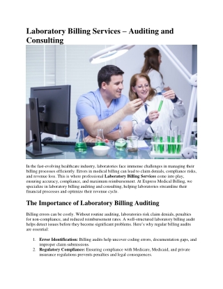 Laboratory Billing Services – Auditing and Consulting