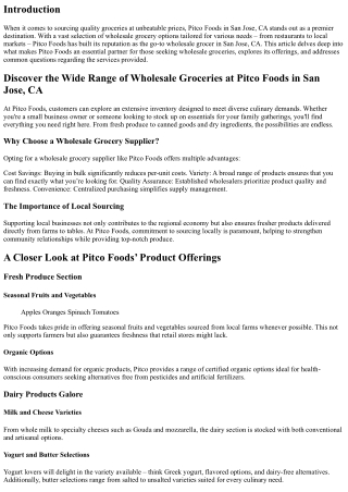 Discover the Wide Range of Wholesale Groceries at Pitco Foods in San Jose, CA