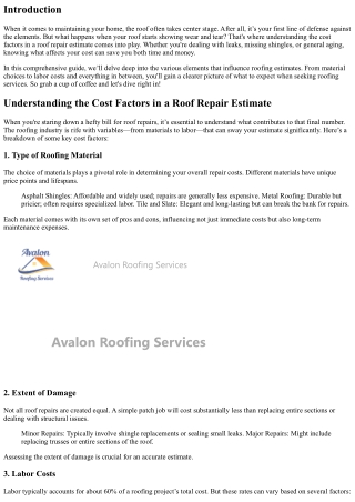 Understanding the Cost Factors in a Roof Repair Estimate