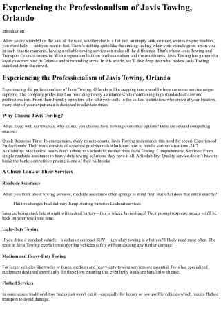 Experiencing the Professionalism of Javis Towing, Orlando