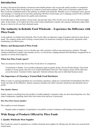 The Authority in Reliable Food Wholesale – Experience the Difference with Pitco