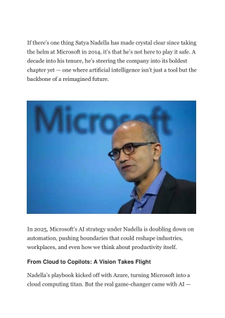 Microsoft’s AI Revolution Under Satya Nadella Automation’s New Frontier