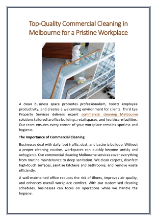 Top-Quality Commercial Cleaning in Melbourne for a Pristine Workplace