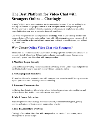The Best Platform for Video Chat with Strangers Online