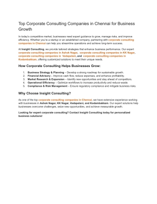 Top Corporate Consulting Companies in Chennai for Business Growth