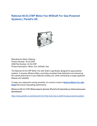 Rational 40.03.378P Motor Fan W_Shaft For Gas-Powered Systems _ PartsFe UK