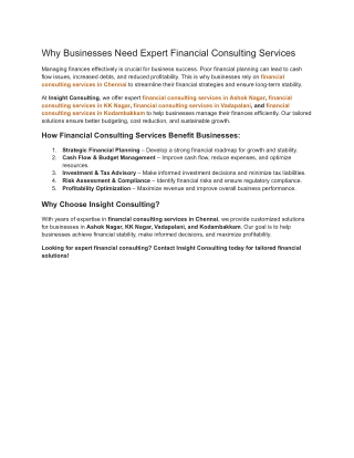 Why Businesses Need Expert Financial Consulting Services