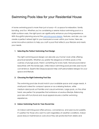Swimming Pools Idea for your Residential House