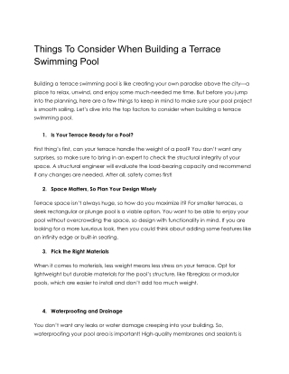 Things To Consider When Building a terrace swimming pool