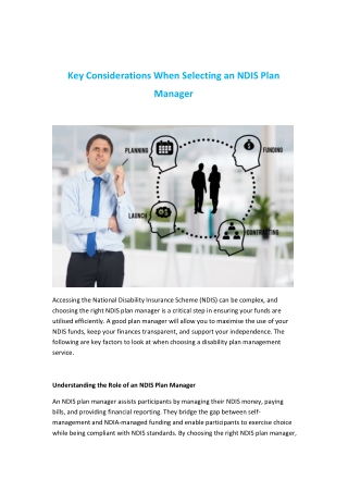Key Considerations When Selecting an NDIS Plan Manager
