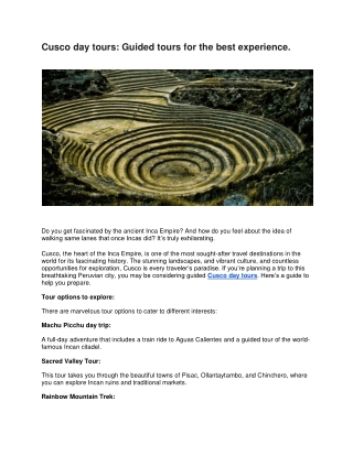 Cusco day tours Guided tours for the best experience