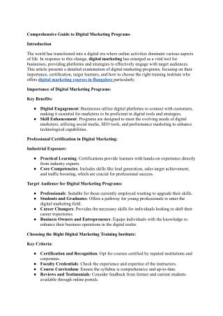 Comprehensive Guide to Digital Marketing Programs
