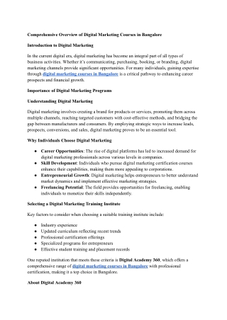 Comprehensive Overview of Digital Marketing Courses in Bangalore