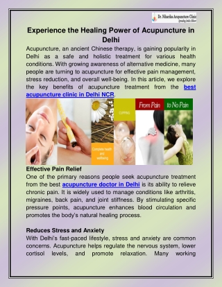 Best Acupuncture Clinic in Delhi NCR