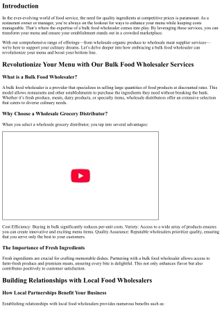 Revolutionize Your Menu with our Bulk Food Wholesaler Services