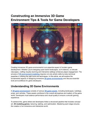 Constructing an Immersive 3D Game Environment Tips & Tools for Game Developers